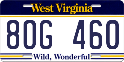WV license plate 8OG460
