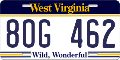 WV license plate 8OG462