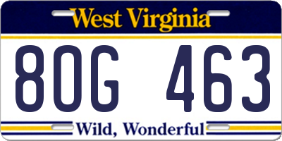 WV license plate 8OG463