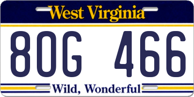 WV license plate 8OG466