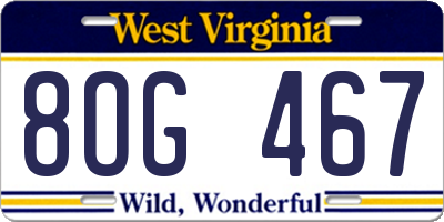 WV license plate 8OG467