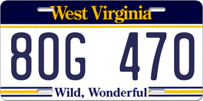 WV license plate 8OG470