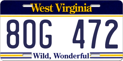 WV license plate 8OG472