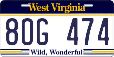WV license plate 8OG474