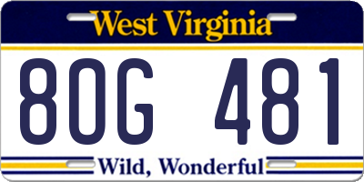WV license plate 8OG481