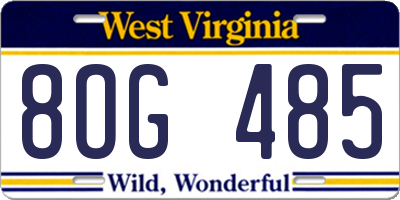 WV license plate 8OG485