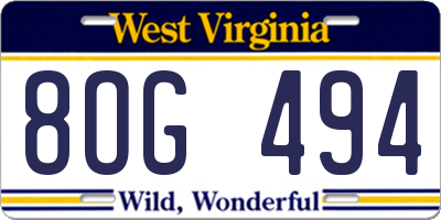 WV license plate 8OG494