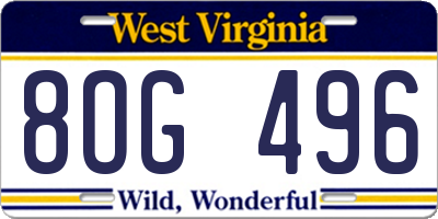 WV license plate 8OG496