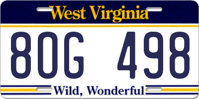WV license plate 8OG498