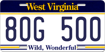 WV license plate 8OG500