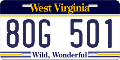 WV license plate 8OG501