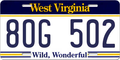 WV license plate 8OG502