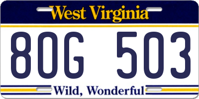 WV license plate 8OG503