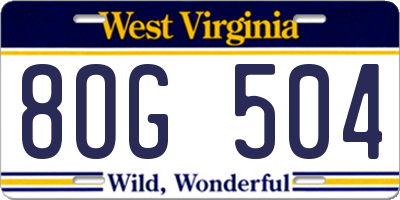 WV license plate 8OG504