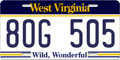 WV license plate 8OG505
