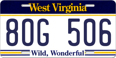 WV license plate 8OG506