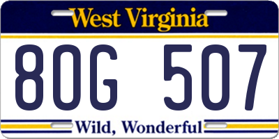 WV license plate 8OG507