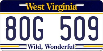WV license plate 8OG509
