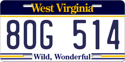 WV license plate 8OG514