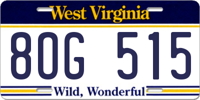 WV license plate 8OG515