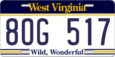 WV license plate 8OG517