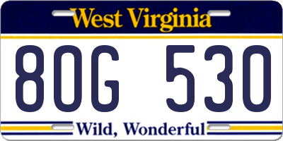 WV license plate 8OG530