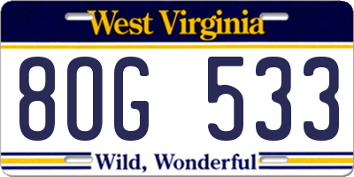 WV license plate 8OG533