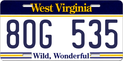 WV license plate 8OG535