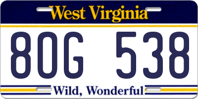 WV license plate 8OG538