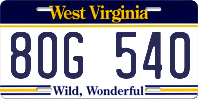 WV license plate 8OG540