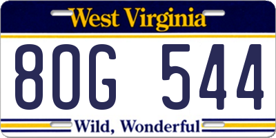 WV license plate 8OG544