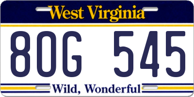 WV license plate 8OG545