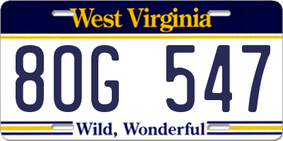 WV license plate 8OG547