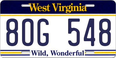 WV license plate 8OG548