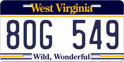 WV license plate 8OG549