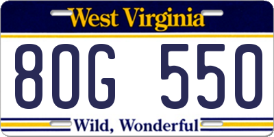 WV license plate 8OG550