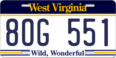 WV license plate 8OG551