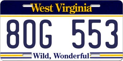 WV license plate 8OG553