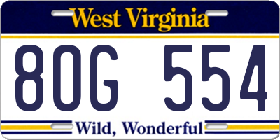 WV license plate 8OG554