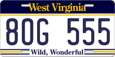 WV license plate 8OG555