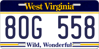 WV license plate 8OG558