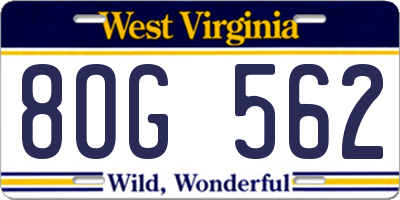 WV license plate 8OG562