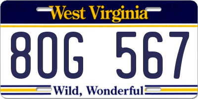 WV license plate 8OG567