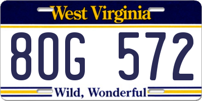 WV license plate 8OG572