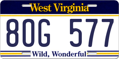 WV license plate 8OG577