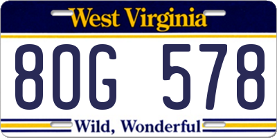WV license plate 8OG578