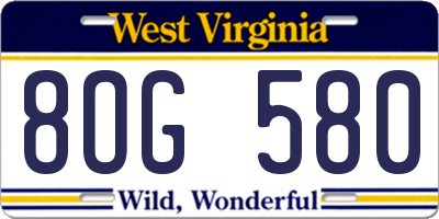 WV license plate 8OG580