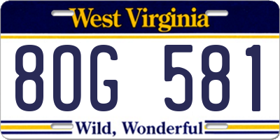 WV license plate 8OG581