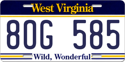 WV license plate 8OG585