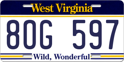 WV license plate 8OG597